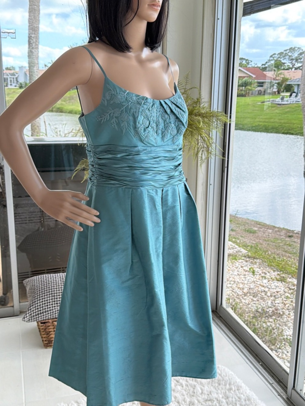Anne Klein Teal Spaghetti-Strap Midi Dress